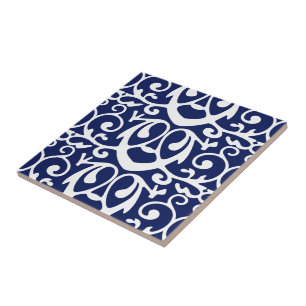 Keramiska plattan Elegant Navy Blue och White Mön Kakelplatta