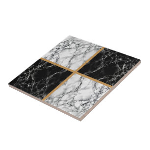 Keramiska plattan Faux Black and White Marble Guld Kakelplatta