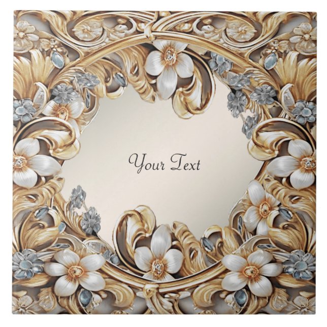 Keramiska plattan för dekorativ Guld White-Blommig Kakelplatta (Framsidan)