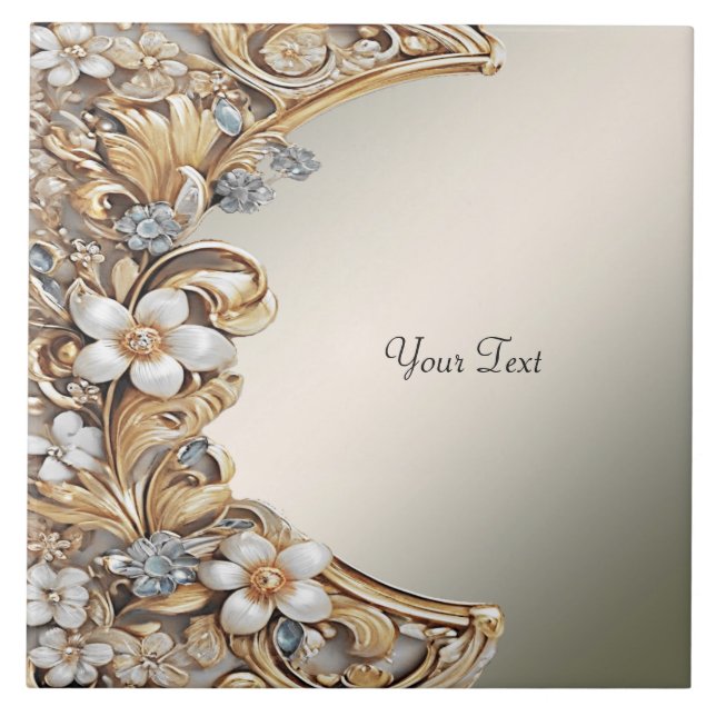 Keramiska plattan för dekorativ Guld White-Blommig Kakelplatta (Framsidan)