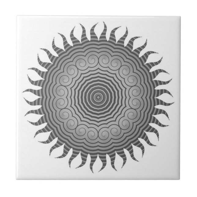 Keramiska plattan Grått Sol Mandala Kakelplatta (Framsidan)