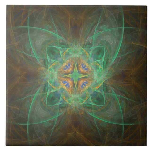 Keramiska plattan Guld Grönt Blue Mönster Kakelplatta (Framsidan)