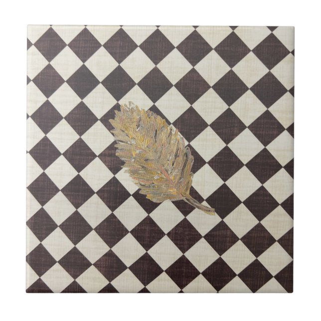 Keramiska plattan Guld Löv Diamond Kakelplatta (Framsidan)