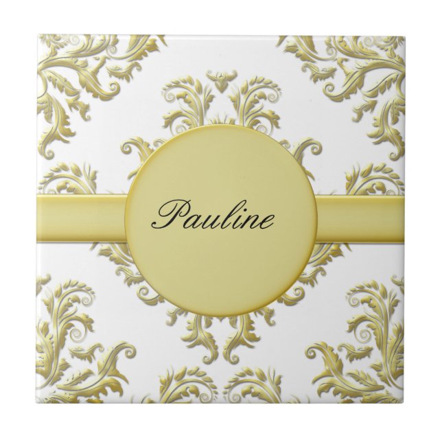 Keramiska plattan guld Monogram Kakelplatta (Framsidan)