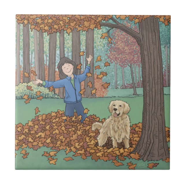 Keramiska plattan höst löv kakelplatta (Framsidan)