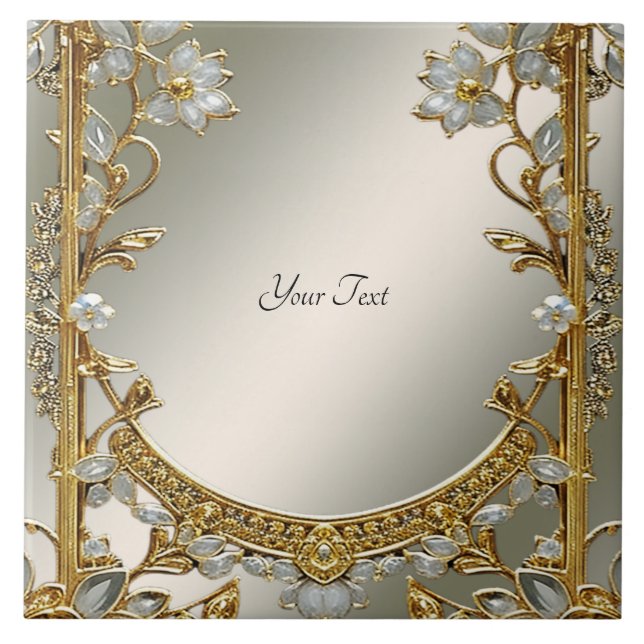 Keramiska plattan i den vita Blommigten guld Ornat Kakelplatta (Framsidan)