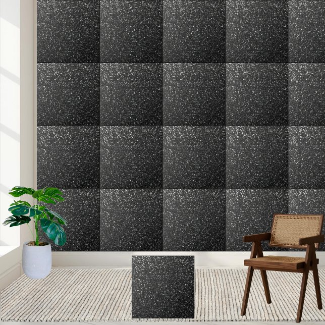 Keramiska plattan i Gnistran Black Silver Snyggt Kakelplatta (Black Silver Glitter Sparkle Stylish Ceramic Tile)