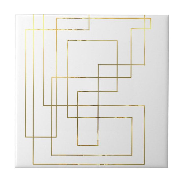 Keramiska plattan i Guld Geometric Faux Linjer Kakelplatta (Framsidan)