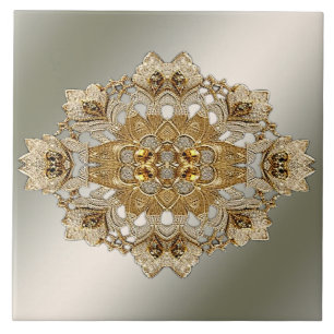 Keramiska plattan i guld Ornate Blommigt Kakelplatta