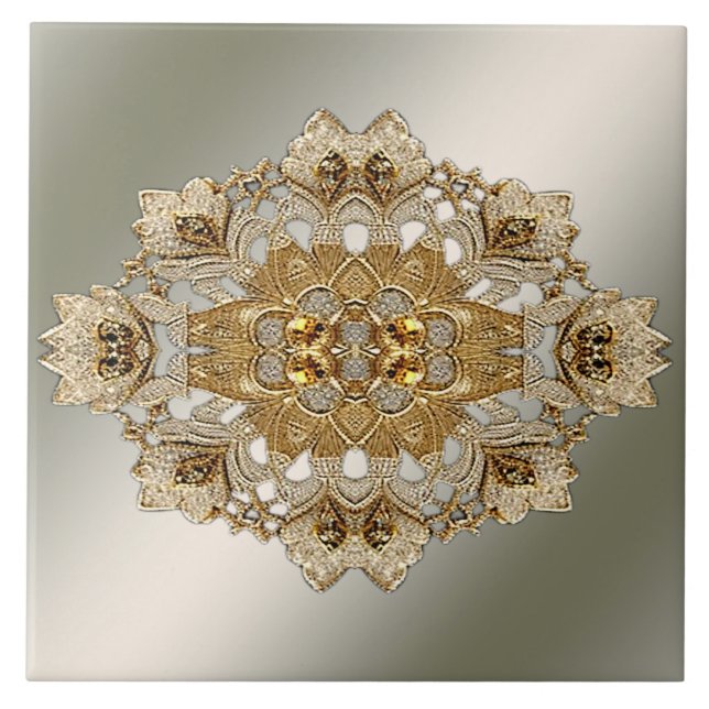 Keramiska plattan i guld Ornate Blommigt Kakelplatta (Framsidan)