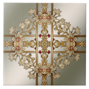 Keramiska plattan i guld Ornate Blommigt Kakelplatta