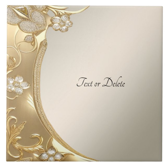 Keramiska plattan i guld Ornate Blommigt Kakelplatta (Framsidan)