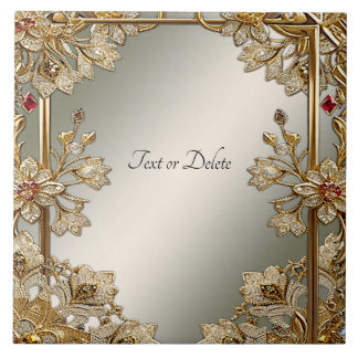 Keramiska plattan i guld Ornate Blommigt Kakelplatta