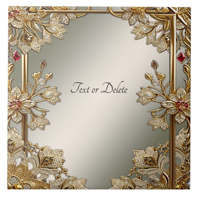 Keramiska plattan i guld Ornate Blommigt Kakelplatta (Framsidan)