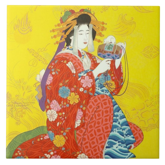 Keramiska plattan Japanska Geisha Dam Kakelplatta (Framsidan)