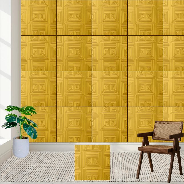Keramiska plattan Linjer Mönster i geometrisk Gult Kakelplatta (Geometric Yellow Lines Pattern Ceramic Tile)