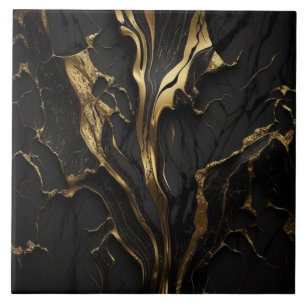 Keramiska plattan Luxury Marble Black och Guld Kakelplatta