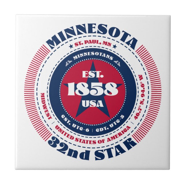 Keramiska plattan Red, White och Blue Minnesota Kakelplatta (Framsidan)