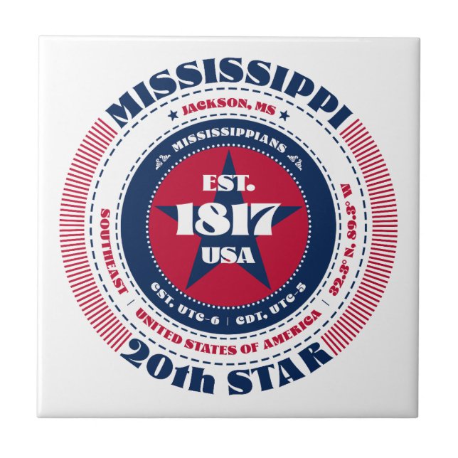 Keramiska plattan Red, White och Blue Mississippi Kakelplatta (Framsidan)