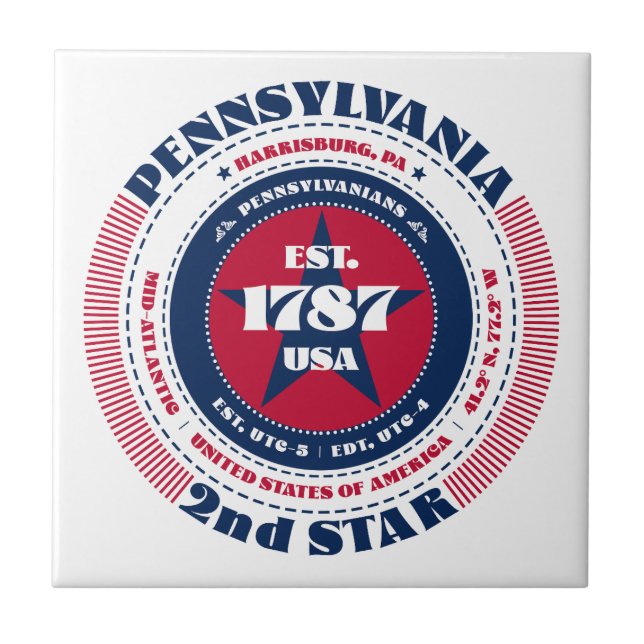 Keramiska plattan Red, White och Blue Pennsylvania Kakelplatta (Framsidan)
