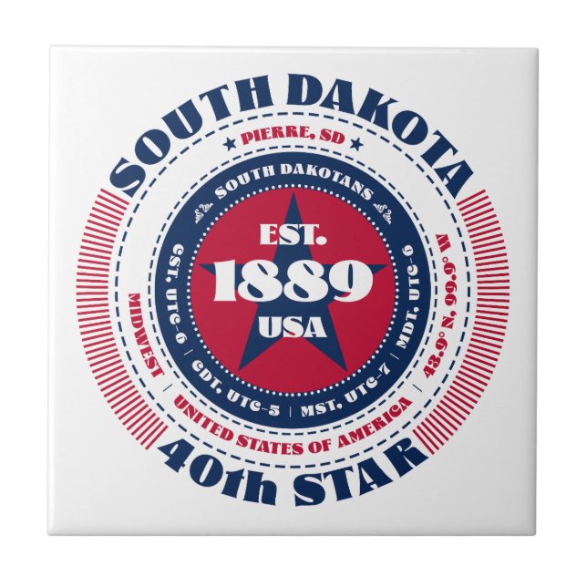 Keramiska plattan Red, White och Blue South Dakota Kakelplatta (Framsidan)