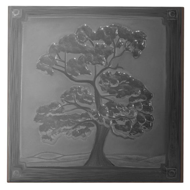 Keramiska plattan silver Crateur Oak Träd Kakelplatta (Framsidan)