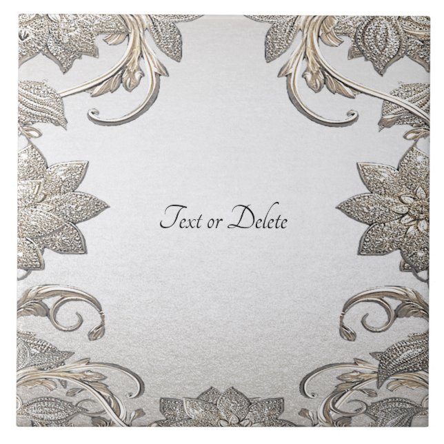 Keramiska plattan silver Guld Blommigt Kakelplatta (Framsidan)