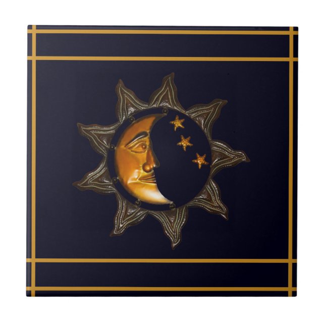 Keramiska plattan Sol, Måne och stenar Kakelplatta (Framsidan)