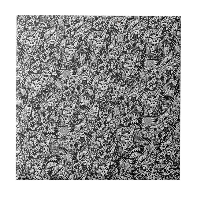 Keramiska plattblommor Art Abstrakt Black and Whit Kakelplatta (Framsidan)