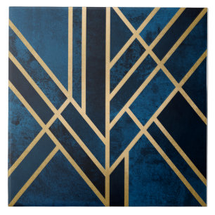 Keramiska plattor - Art Deco Blå Guld Kakelplatta