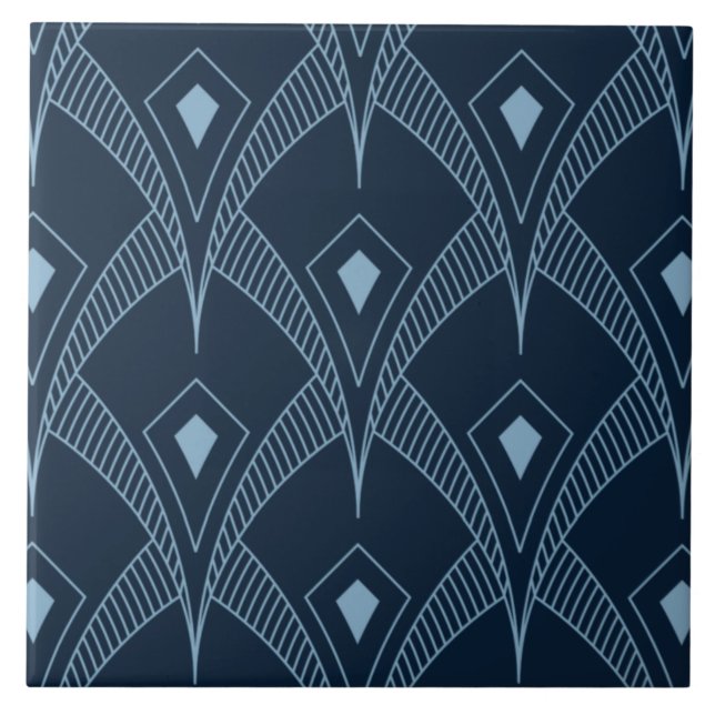Keramiska plattor - Art Deco Fläkt Design Blue Des Kakelplatta (Framsidan)