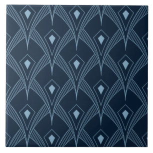 Keramiska plattor - Art Deco Fläkt Design Blue Kakelplatta