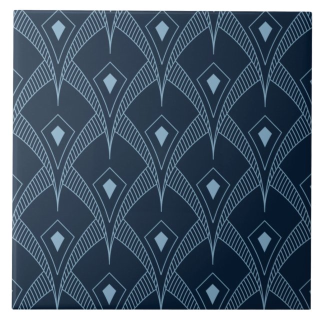 Keramiska plattor - Art Deco Fläkt Design Blue Kakelplatta (Framsidan)