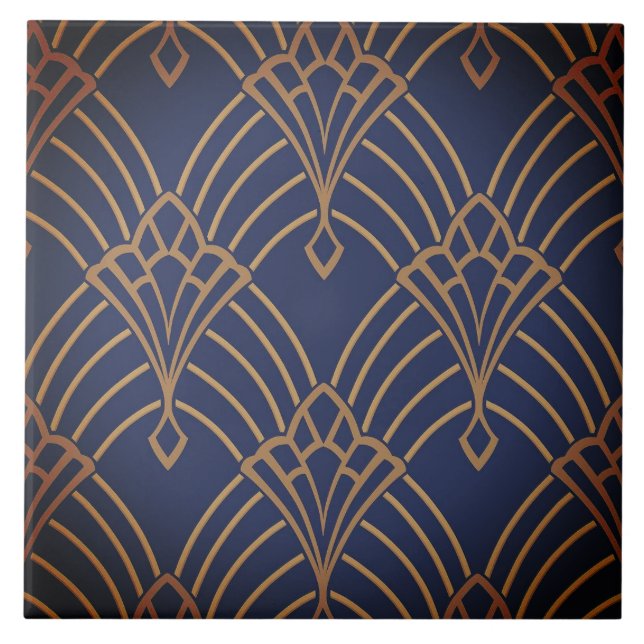 Keramiska plattor - Art Deco Fläkt Design Guld/Red Kakelplatta (Framsidan)