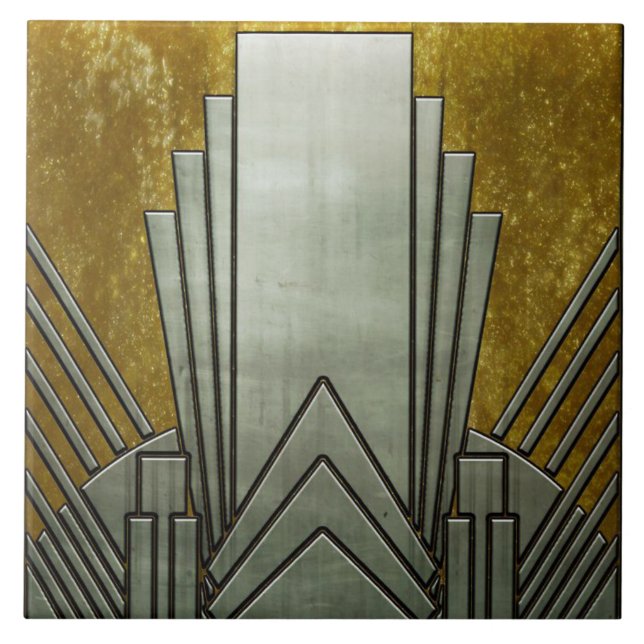 Keramiska plattor - Art Deco Grå och Guld Kakelplatta (Framsidan)