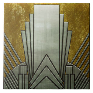 Keramiska plattor - Art Deco Grått och Guld Kakelplatta