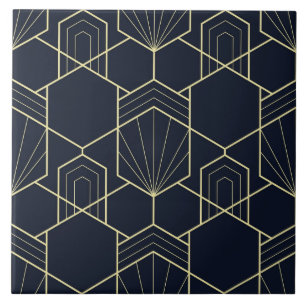 Keramiska plattor - Art Deco Guld och Mörk blått Kakelplatta