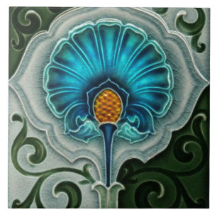 Keramiska plattor - Art Nouveau Blå Grön Gul Kakelplatta