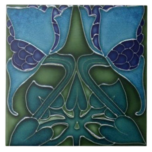 Keramiska plattor - Art Nouveau Blå & Grön Kakelplatta
