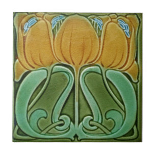 Keramiska plattor - Art Nouveau Blommig Gul Kakelplatta