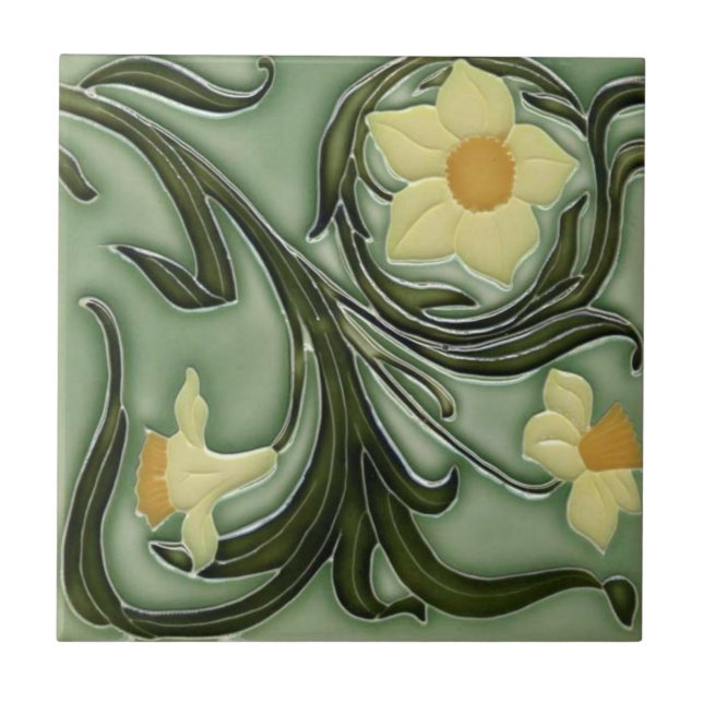 Keramiska plattor - Art nouveau-Daffodils 4 Kakelplatta (Framsidan)