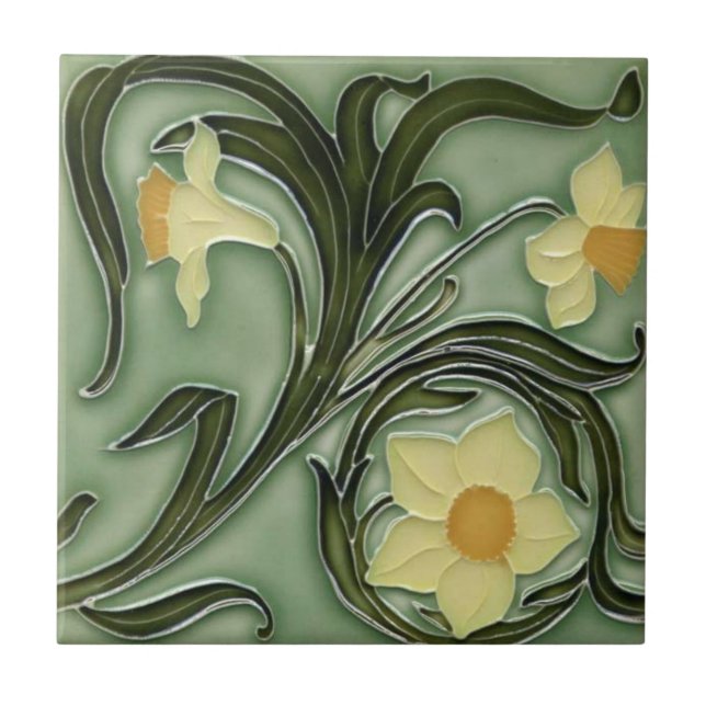 Keramiska plattor - Art nouveau Daffodils Kakelplatta (Framsidan)