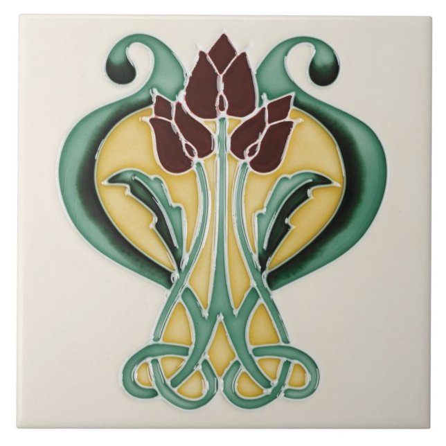 Keramiska plattor art nouveau - Djupa Lila Tulips Kakelplatta (Framsidan)