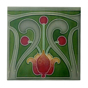 Keramiska plattor - Art nouveau-eldställ eller väg Kakelplatta