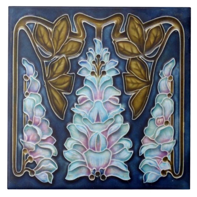Keramiska plattor - Art nouveau Foxglove Flowers Kakelplatta (Framsidan)