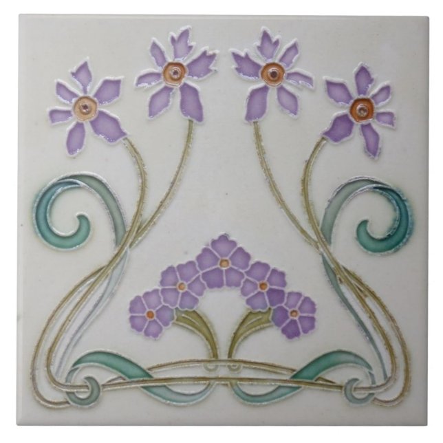 Keramiska plattor - Art nouveau Lilac Flowers Kakelplatta (Framsidan)