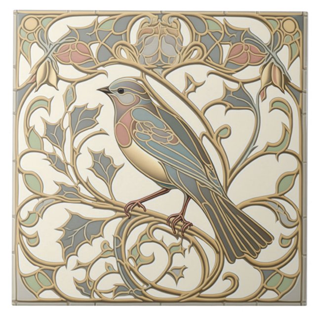 Keramiska plattor art nouveau med mosaikfågeldesig kakelplatta (Framsidan)