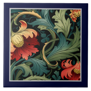 Keramiska plattor - Art Nouveau röda blommor Kakelplatta