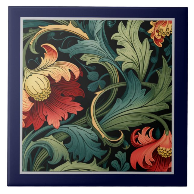 Keramiska plattor - Art Nouveau röda blommor  Kakelplatta (Framsidan)