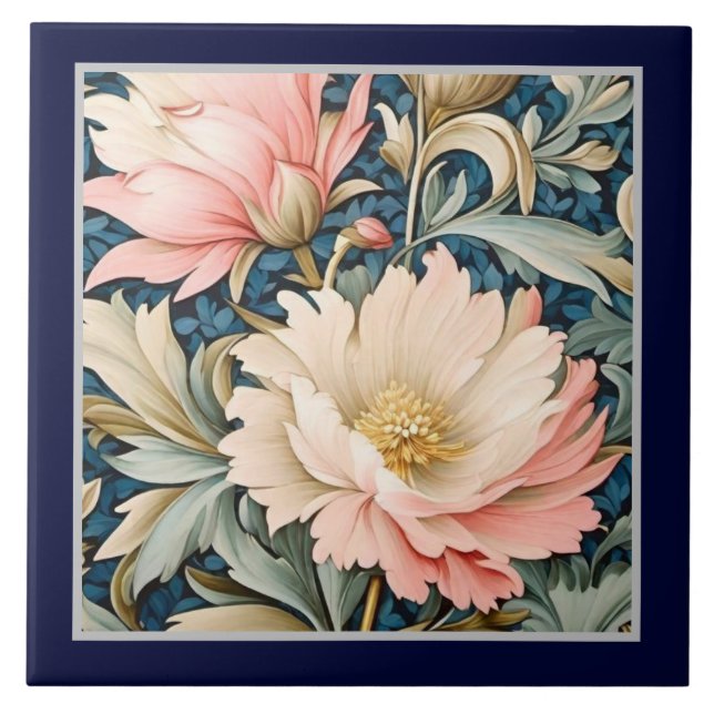 Keramiska plattor - Art Nouveau Rosa Blommor Kakelplatta (Framsidan)